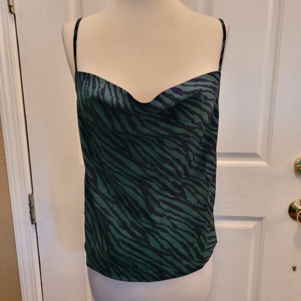 Nasty Gal Tank Top Blouse Black Green Animal Cheetah Print US Size 4 Small